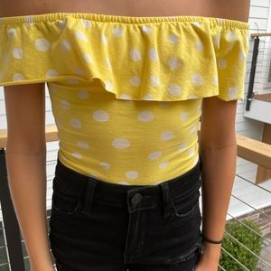 Girls Yellow & White Poka Dot Bodysuit